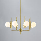 Modern 8-Light Gold Chandelier With Milk White/Smoke Gray Glass Shades For Living Room Ceiling