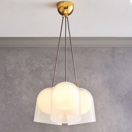 Modern White Glass 3-Light Pendant Lamp With Gold Accents For Living Room Ceiling - Bell Multi Light