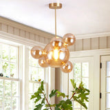 Modernist Amber Glass Pendant Lamp Kit 1 Light Bubble Shape Ideal For Dining Table