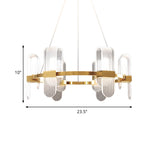 Modernist Acrylic Chandelier - Gold Led Ceiling Pendant Lamp Bend Rectangle Panel 6-Light Design
