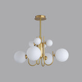 Frosted Glass Sphere Pendant Light - 8 Heads Hanging Chandelier In Brass