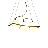 Modernist Frosted Glass Pendant Light With Globe Design - 3/4 Lights Black Frame For Ceiling Hang