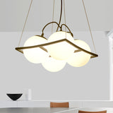 Modernist Frosted Glass Pendant Light With Globe Design - 3/4 Lights Black Frame For Ceiling Hang