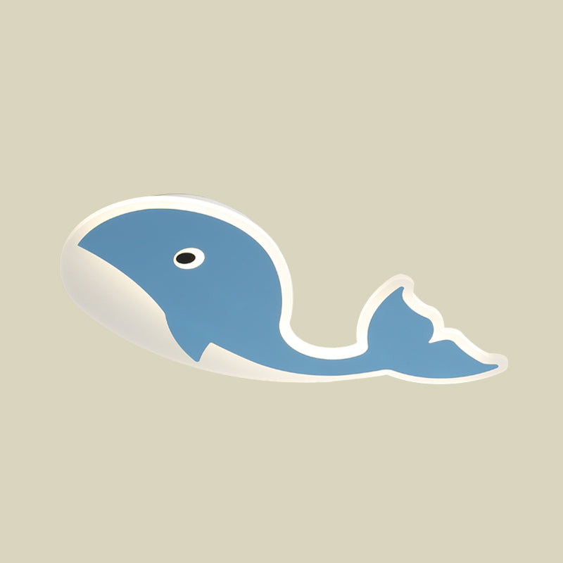 Cartoon Whale Flush Mount Lamp - Ultrathin Acrylic Led Ceiling Light For Kids Room (Pink/Blue)