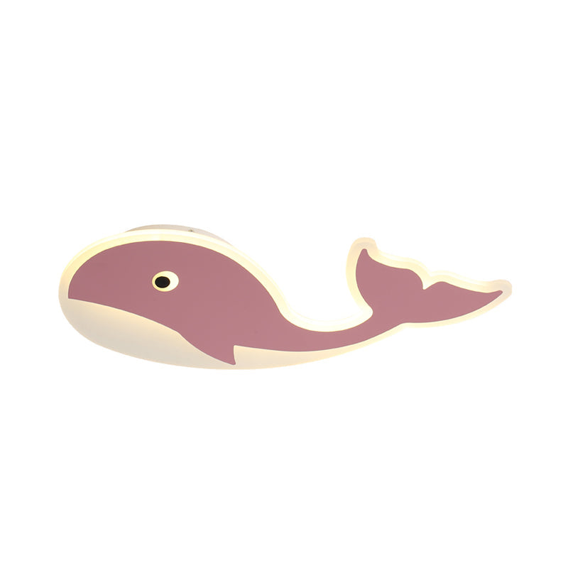 Cartoon Whale Flush Mount Lamp - Ultrathin Acrylic Led Ceiling Light For Kids Room (Pink/Blue)