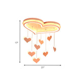 Waterfall Heart Iron Ceiling Lamp - Macaron Pink Led Flush Mount Lighting For Bedroom