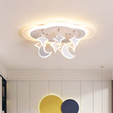 Kid-Friendly Acrylic Cloudy Led Flush Ceiling Light With Dangling Moon And Star - Warm/White Glow