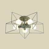 Pentacle Frame Iron Flush Mount Light - 5-Bulb Semi Ceiling For Kids Room (Pink/Grey/Blue)