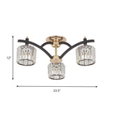 Modern Black & Gold Cylinder Crystal Block Semi Flush Light - Bedroom Ceiling Lamp (3/6 Heads)