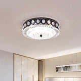 Modern Black Metal Led Flush Mount Bedroom Lamp With Crystal Accent