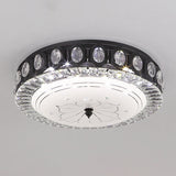 Modern Black Metal Led Flush Mount Bedroom Lamp With Crystal Accent