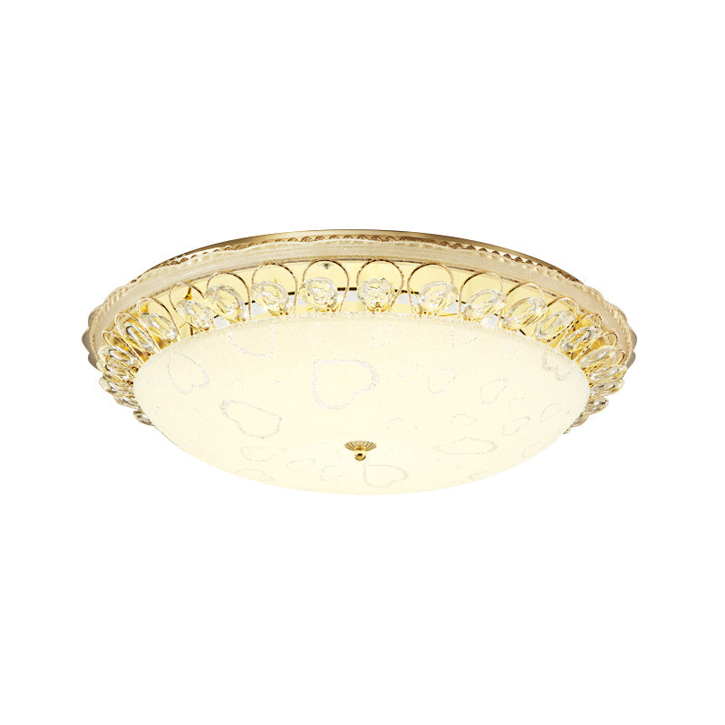Frosted Glass Gold Ceiling Lamp - Domed Led Flush Light With Crystal Accent (16/19.5 Wide)