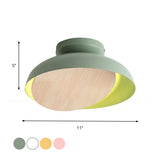 Ceiling Light With Mobile Wood Shield - Macaron Iron Flush Mount Led Yellow/Pink/Green Foyer