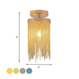 Modern Aluminum Small Flushmount Ceiling Light With Cascading Fringe 1-Light Green/Gold/Blue