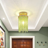 Modern Aluminum Small Flushmount Ceiling Light With Cascading Fringe 1-Light Green/Gold/Blue Green