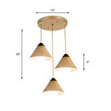 Modern Conical Metal 3-Head Black And Gold Pendant Lamp With Multiple Hanging Lights Round/Linear
