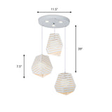 Modern Iron 3-Light Pendant - White Hollowed Rock Shape Dining Table Suspended Lighting Fixture