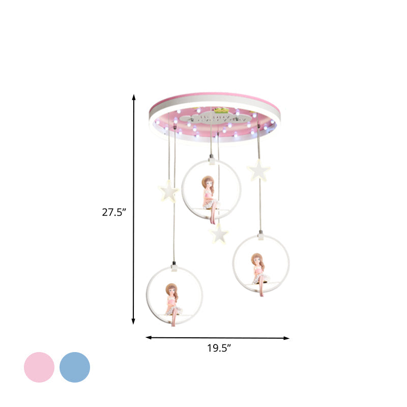 Kids Led Ceiling Light With Princess/Astronaut Theme - Pink/Blue Flush Mount Circle Lamp