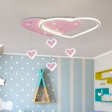 Led Flush Mount Kids Bedroom Ceiling Lamp With Drape In Pink/Blue Star Cloud And Loving Heart Design