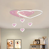 Led Flush Mount Kids Bedroom Ceiling Lamp With Drape In Pink/Blue Star Cloud And Loving Heart Design