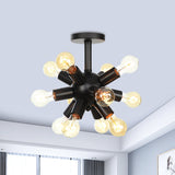 Industrial Metallic Sputnik Semi Flush Light Fixture - Stylish Black Coffee House Mount Lamp With