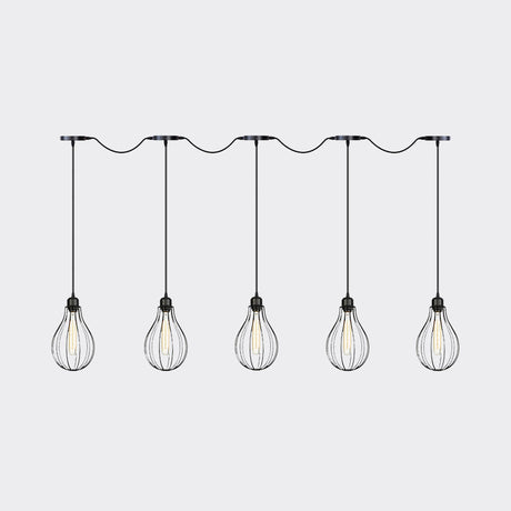 Industrial Pear Cage Pendant Chandelier With 3/5/7 Bulb Multi Light Kit In Black Iron