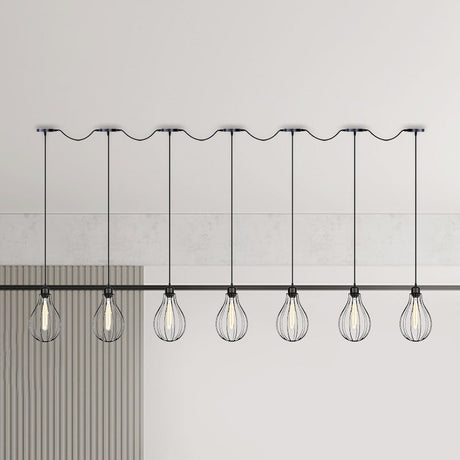 Industrial Pear Cage Pendant Chandelier With 3/5/7 Bulb Multi Light Kit In Black Iron