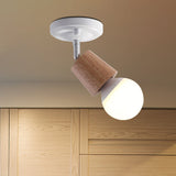 Modern Metal Semi Flush Ceiling Light With Wood Top - White Finish 1 / A