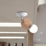 Modern Metal Semi Flush Ceiling Light With Wood Top - White Finish 1