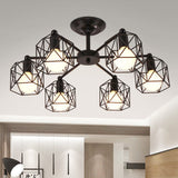Hexagon Cage Metal Semi-Flush Mount Ceiling Light In Vintage Style - 6/8/10 Heads Black 6 /