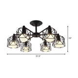 Hexagon Cage Metal Semi-Flush Mount Ceiling Light In Vintage Style - 6/8/10 Heads Black
