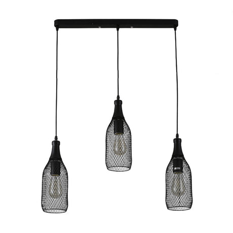 Industrial Style Black Metal Pendant Light With 3/6 Lights Mesh Shade And Restaurant Hanging Lamp