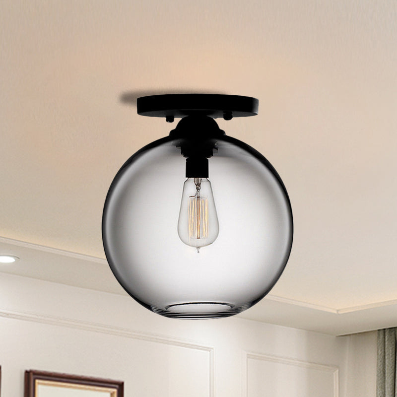 Industrial Style Semi-Flush Ceiling Light With Globe Shade In Red/Brown/Blue Glass For Dining Room