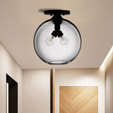 Industrial Style Semi-Flush Ceiling Light With Globe Shade In Red/Brown/Blue Glass For Dining Room