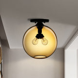 Industrial Style Semi-Flush Ceiling Light With Globe Shade In Red/Brown/Blue Glass For Dining Room