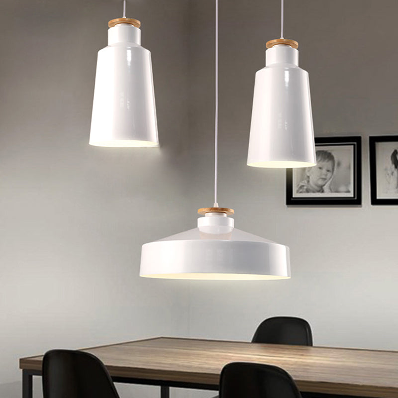 Modern Black/White Metal Pendant Light With Adjustable Cord - Barn/Cylinder/Tapered Design