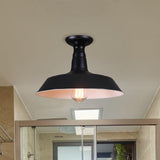 Industrial Barn Semi-Flush Mount Ceiling Light In Black - 10’/14’ Diameter 1 Bulb Metallic Shade