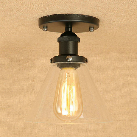 Industrial Clear Glass Semi Flush Mount In Black/Bronze/Copper Black