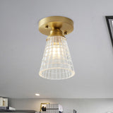 Industrial-Style Cone Glass Ceiling Light - Single Bulb Semi Flush Mount Fixture In Brass With Clear