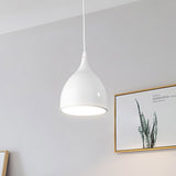 Modernist Metal Kitchen Pendant Light | Black/White Domed Hanging Lamp With 1 Bulb