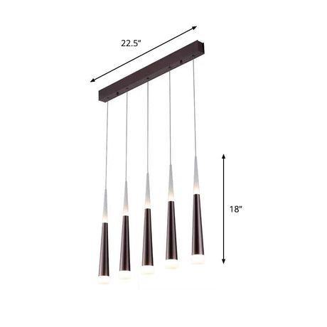 Noémie - Hanging 1/5/6 Lights Bar Pendant Light Tapered Simple Metal Silver/Brown Lamp In