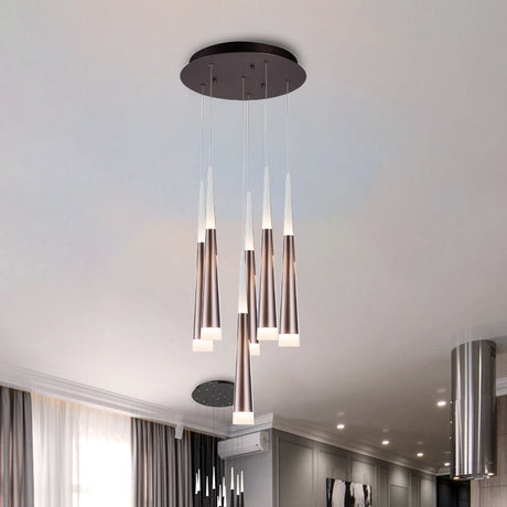 Noémie - Hanging 1/5/6 Lights Bar Pendant Light Tapered Simple Metal Silver/Brown Lamp In