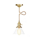 Retro Style Conical Pendant Light With Clear Ruffle Glass For Foyer