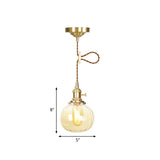 Amber Glass Melon Pendant Lamp: Retro Vintage Hanging Fixture For Dining Room