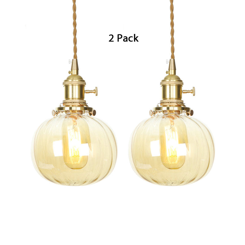 Amber Glass Melon Pendant Lamp: Retro Vintage Hanging Fixture For Dining Room / 2
