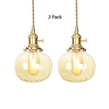 Amber Glass Melon Pendant Lamp: Retro Vintage Hanging Fixture For Dining Room / 2