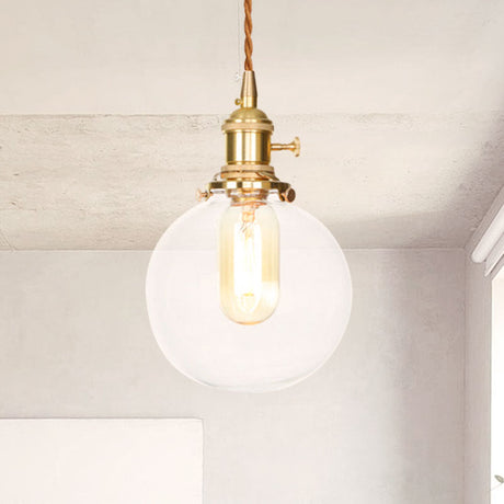 Vintage Industrial Glass Orb Pendant With Adjustable Cord: Single Hanging Light Clear / 1