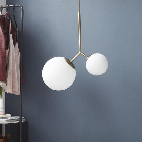 Gold Nordic Pendant Ceiling Light With Globe White Glass Shade - Set Of 2