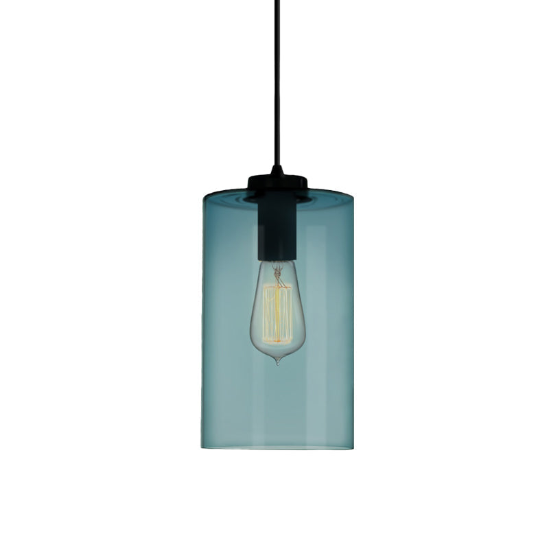 Modern Blue Glass Pendant Lamp With Black Global Shape - 1 Light Ceiling
