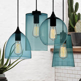 Modern Blue Glass Pendant Lamp With Black Global Shape - 1 Light Ceiling